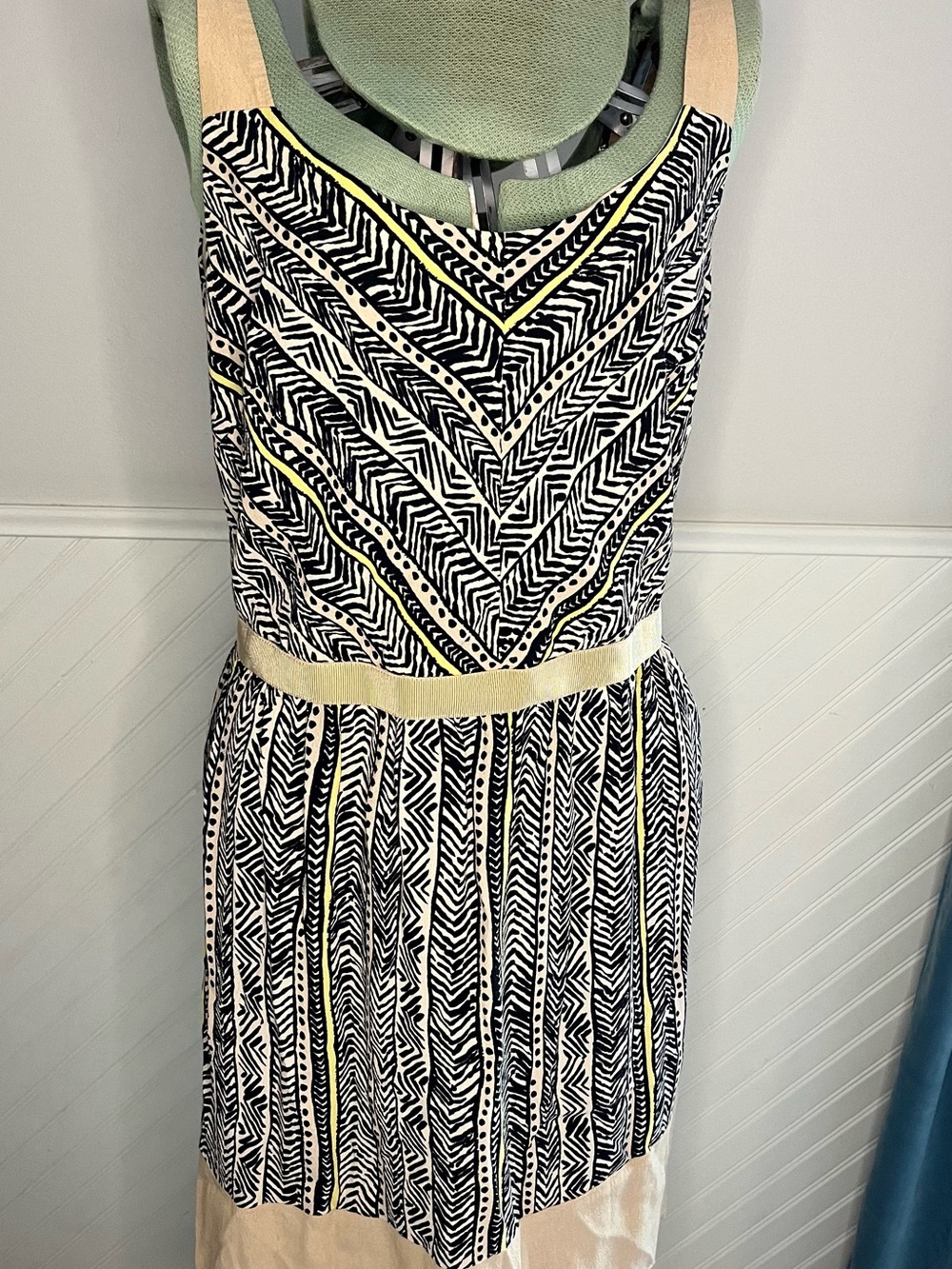 LOFT Black & White Patterned Sleeveless Dress with Pale Yellow Accents
